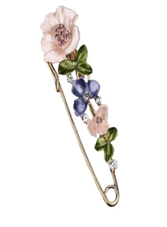 IS4U Crystal Flower Brooch Sweater Shawl Brooch Collar Safety Pin Stylish Chic Multi-colored Tulip Flower Pin Rhinestone Enamel Broochs Wedding Party Accessories Jewelry for Women (Pink) - Image 1